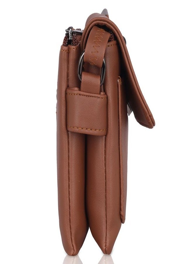 Catchy Distinctive Design Brown Faux Leather Magnet Closure Womens Sling Bag - Image 3